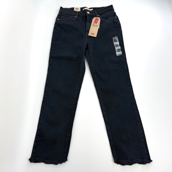 Levi's Denim - Levi's 724 High-Rise Straight Cropped Jeans Womens 4 W27 Black NWT Frayed Hem